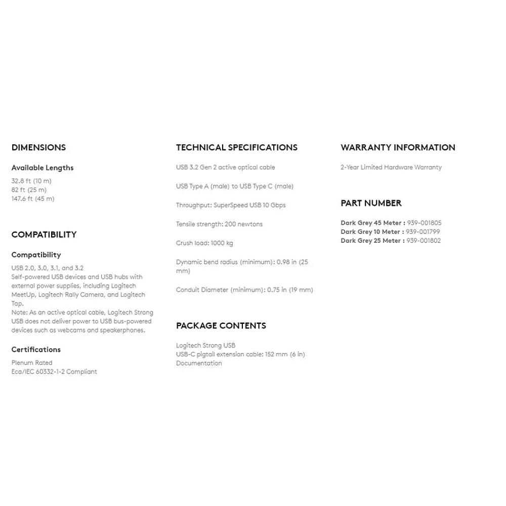 Logitech 147.6' Strong USB Cable, Dark Gray (939-001805)