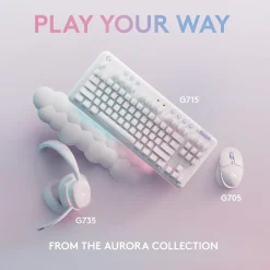 Clearance Logitech Aurora G715 Wireless Ergonomic Gaming Keyboard, White Mist (920-010453)