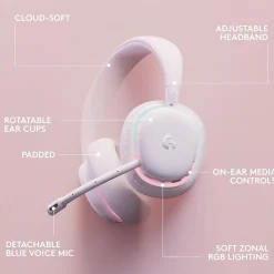 Aurora Wireless Gaming Over-Ear Headphones, Bluetooth, White Mist (981-001082)<Logitech Outlet