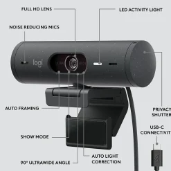 Best Logitech Brio 505 HD 1080p Webcam, 4 Megapixels, Graphite (960-001522)