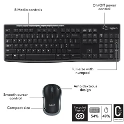 Discount Logitech Combo MK270 Wireless Keyboard & Mouse, Black (920-004536)