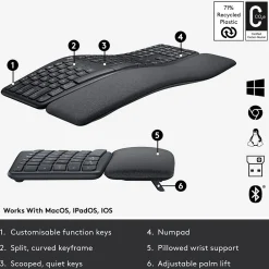 Outlet Logitech ERGO K860 Wireless Keyboard, Graphite (920-009166)