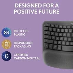 New Logitech Ergo Series Wave Keys Wireless Ergonomic Keyboard, Graphite (920-011898)