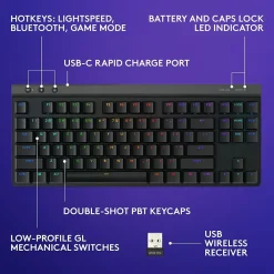 Sale Logitech G515 LIGHTSPEED TKL Wireless Gaming Mechanical Keyboard, Black (920-012423)