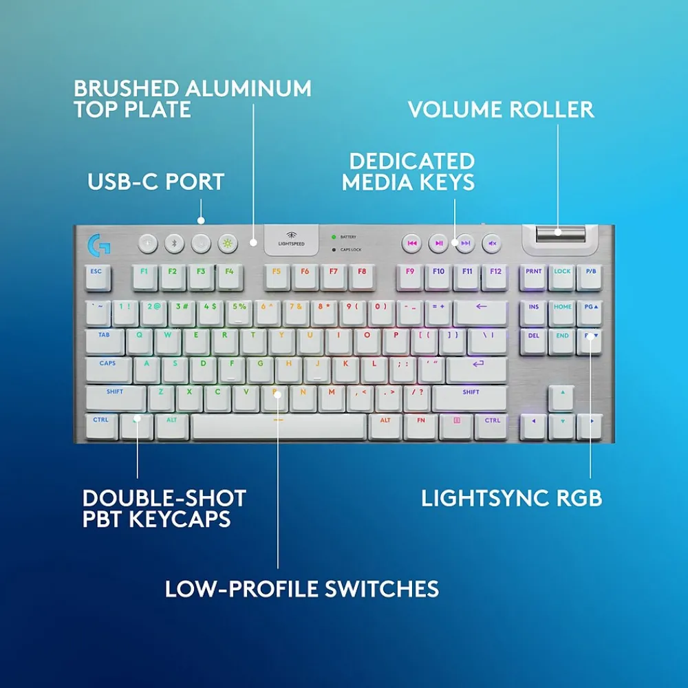 Hot Logitech G Series G915 X LIGHTSPEED TKL Wireless Tactile Gaming Keyboard, White (920-012732)