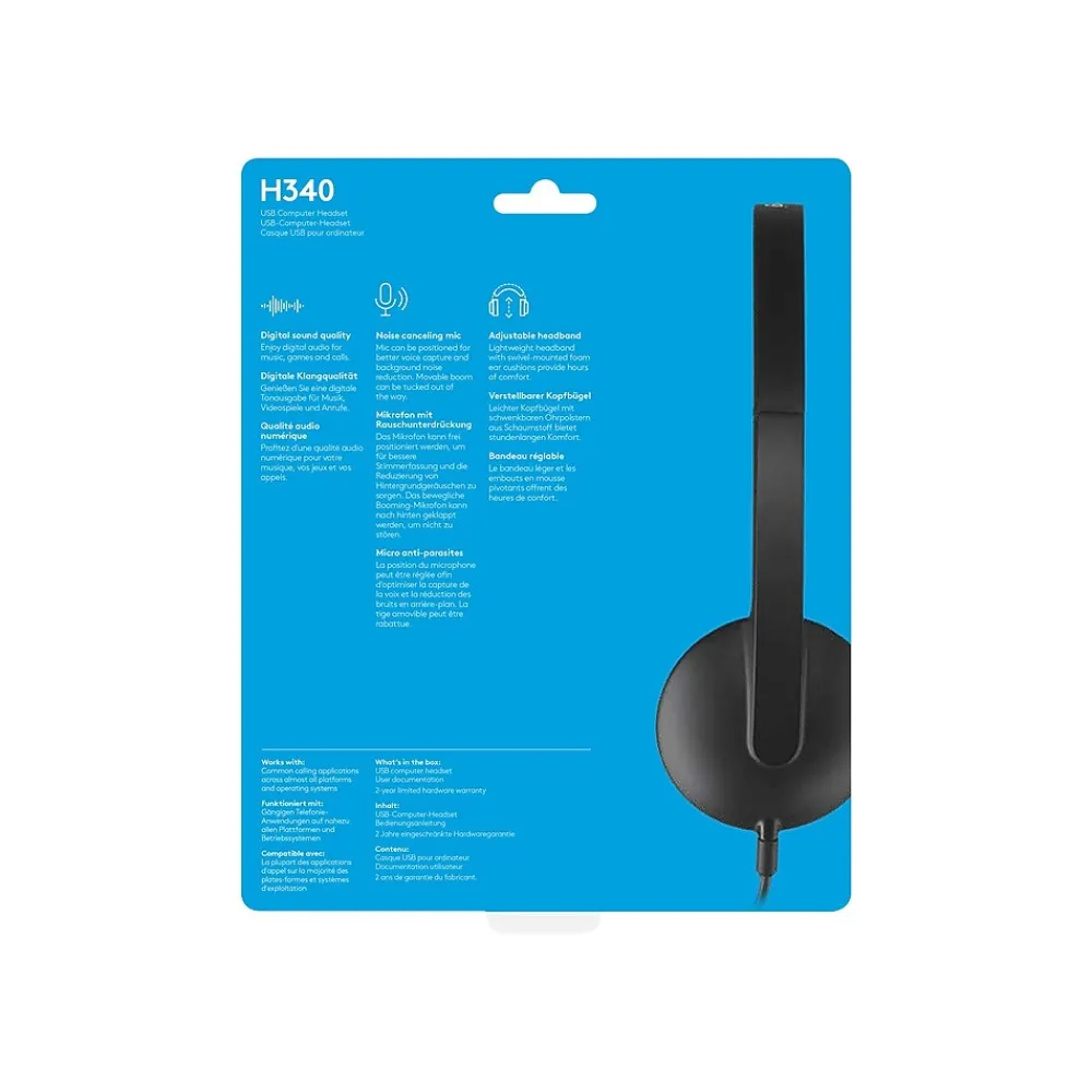 Online Logitech H340 Computer Headset, Over-the-Head, Black (981-000507)