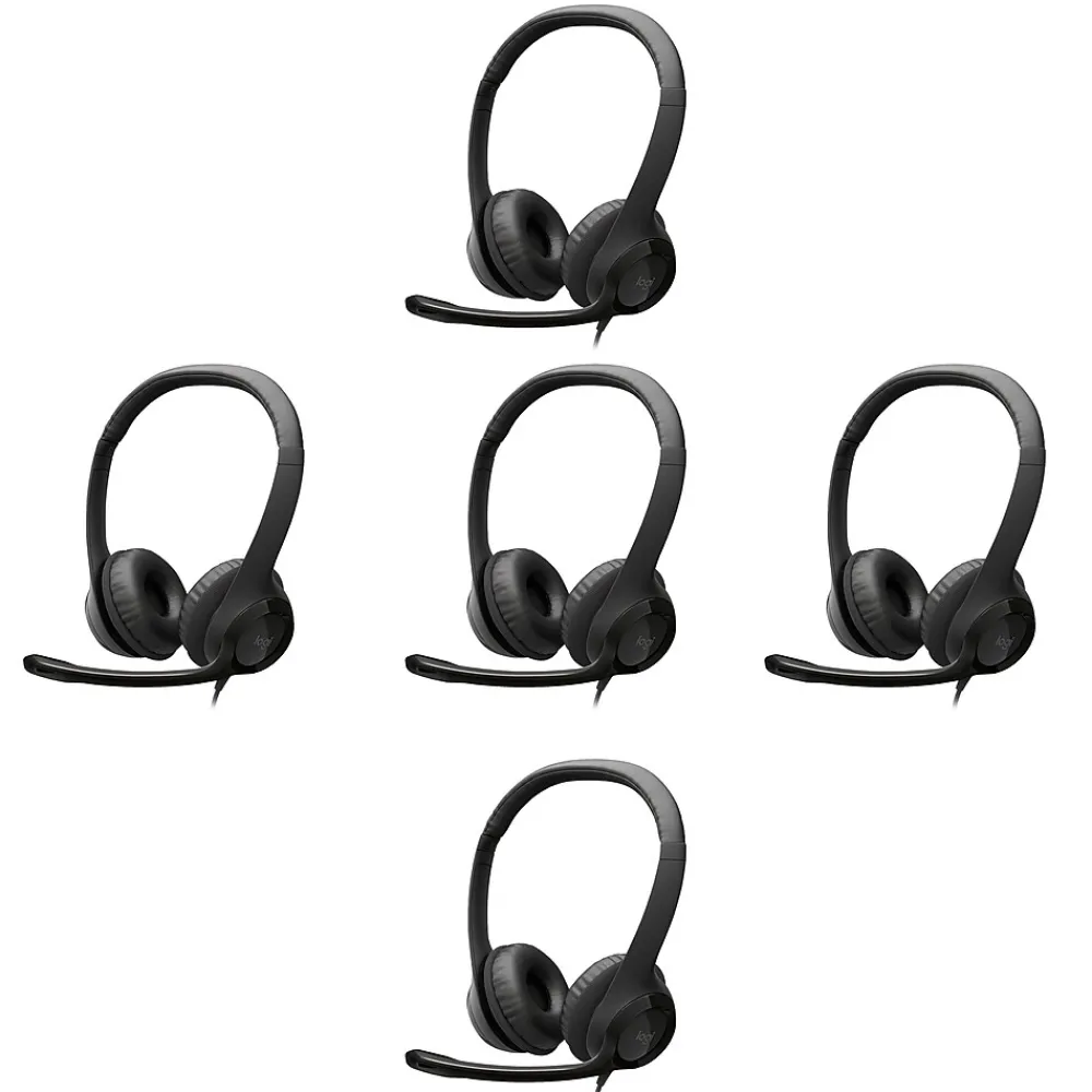 Online Logitech H390 Computer Headset, Over-the-Head, Black, 5/Pack (Logi981-5pk-VB)