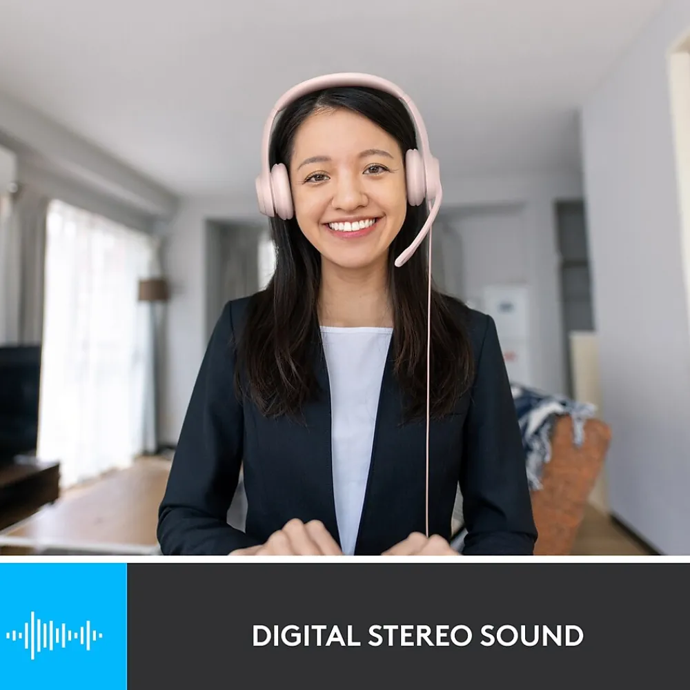 Hot Logitech H390 Wired Headset For PC/Laptop, Rose Noise Canceling Stereo Computer Headset, USB-A (981-001280)