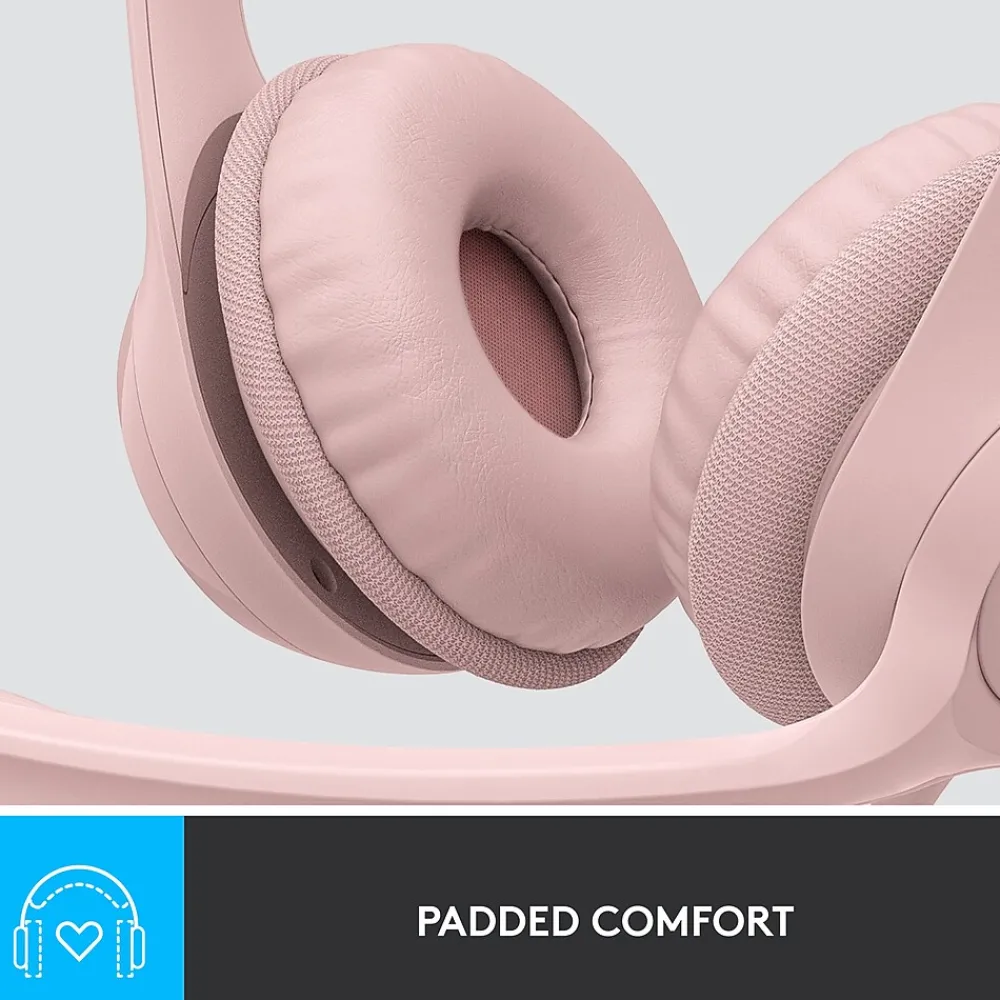 Hot Logitech H390 Wired Headset For PC/Laptop, Rose Noise Canceling Stereo Computer Headset, USB-A (981-001280)