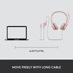 Hot Logitech H390 Wired Headset For PC/Laptop, Rose Noise Canceling Stereo Computer Headset, USB-A (981-001280)