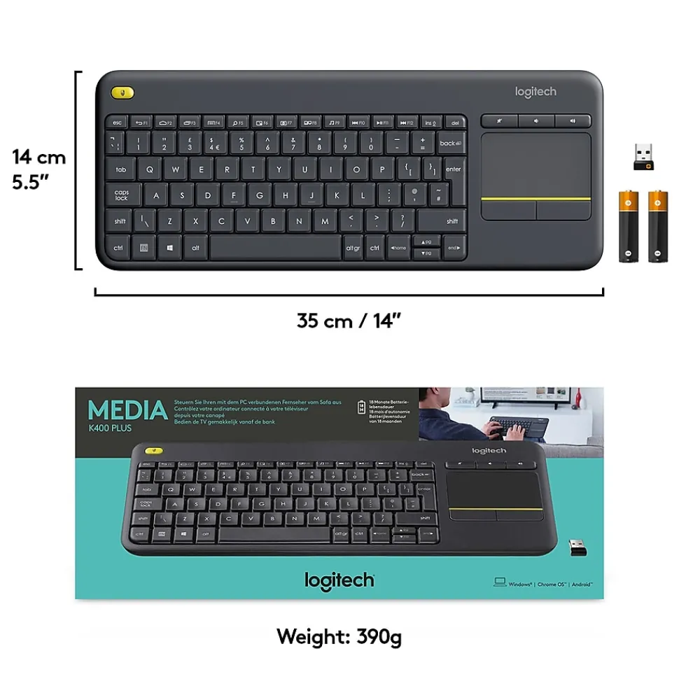 Hot Logitech K400 Plus Wireless Touch Keyboard, Dark Gray (920-007119)