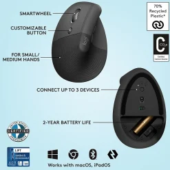 Discount Logitech Lift Left Wireless Left-Handed Optical USB Mouse, Graphite (910-006467)
