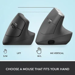 Best Logitech Lift Vertical Wireless Ergonomic Vertical Optical Bluetooth & USB Mouse, (910-006466) Graphite