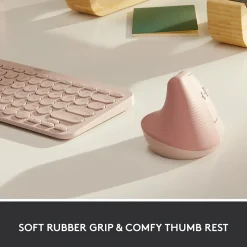 Sale Logitech Lift Wireless Ergonomic Vertical Optical Bluetooth & USB Mouse, (910-006472) Rose
