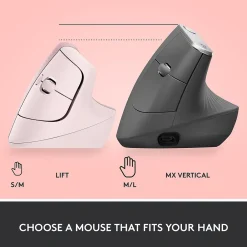 Sale Logitech Lift Wireless Ergonomic Vertical Optical Bluetooth & USB Mouse, (910-006472) Rose