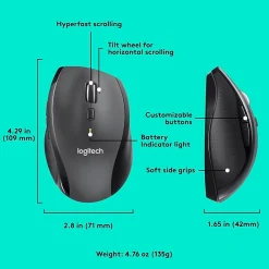 Outlet Logitech Marathon M705 Wireless Ergonomic Optical USB Mouse, Charcoal (910-001935)