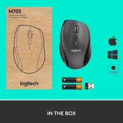 Outlet Logitech Marathon M705 Wireless Ergonomic Optical USB Mouse, Charcoal (910-001935)