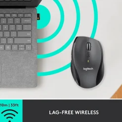 Sale Logitech Marathon M705 Wireless Ergonomic Optical USB Mouse, Charcoal (910-001935)