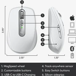 Discount Logitech MX Anywhere 3 for Mac Ergonomic Wireless Laser Mouse, Pale Gray (910-005899)