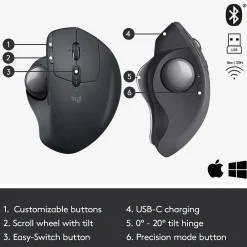 Discount Logitech MX Ergo Plus Wireless Ergonomic Optical 2.4 GHz Mouse, Black (910-005178)