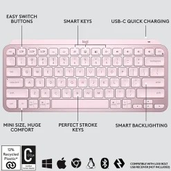 Logitech MX Keys Mini Wireless Ergonomic Keyboard, Rose (920-010474)