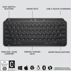 Logitech MX Keys Mini Wireless Ergonomic Keyboard, Black (920-010475)