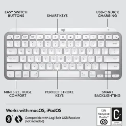 Hot Logitech MX Keys Mini Wireless Keyboard for Mac , Pale Gray, (920-010389)
