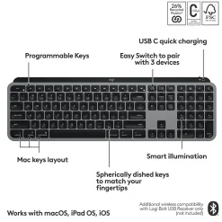 Best Logitech MX Keys S for Mac Wireless Keyboard, Space Gray (920-011621)