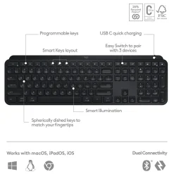 Online Logitech MX Keys S Wireless Keyboard, Black (920-011406)