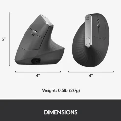 Online Logitech MX Vertical Wireless Ergonomic Vertical Ambidextrous Optical 2.4 GHz Mouse, Graphite (910-005447)