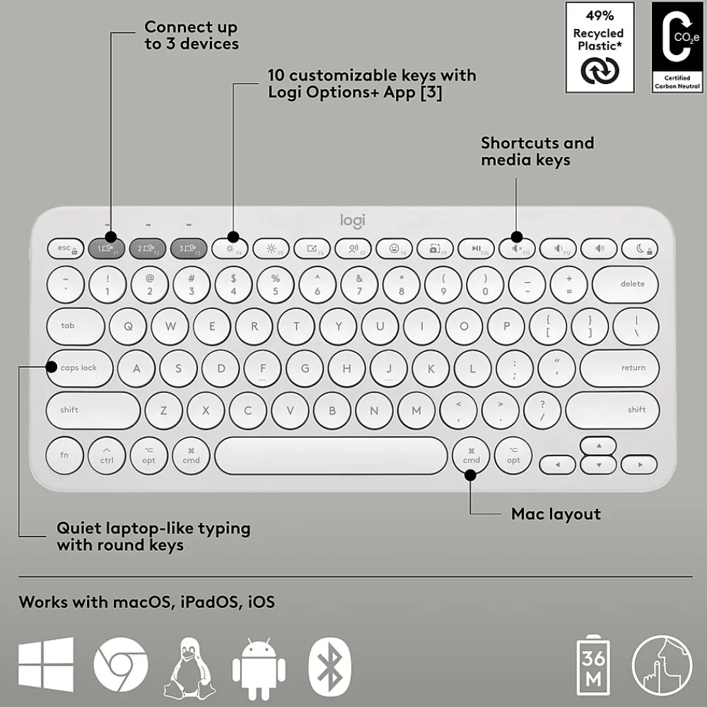 Hot Logitech Pebble 2 Wireless Mouse Keyboard Combo, (920-012201) Tonal White