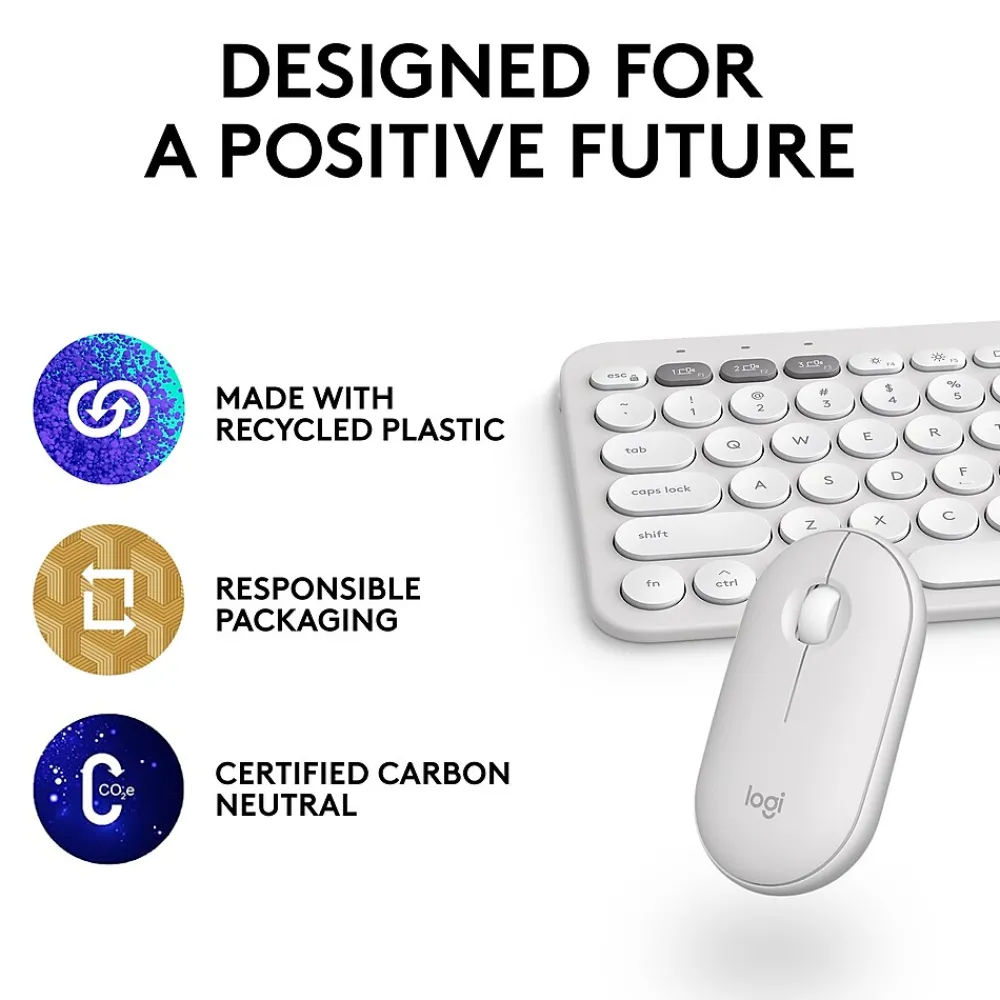 Hot Logitech Pebble 2 Wireless Mouse Keyboard Combo, (920-012201) Tonal White