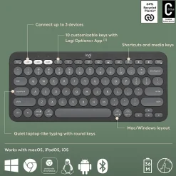 Clearance Logitech Pebble Keys 2 K380S Wireless Ergonomic Keyboard, Black (920-011775)