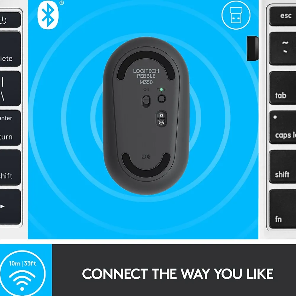 Hot Logitech Pebble M350 Wireless Ambidextrous Optical USB Mouse, Graphite (910-005743)