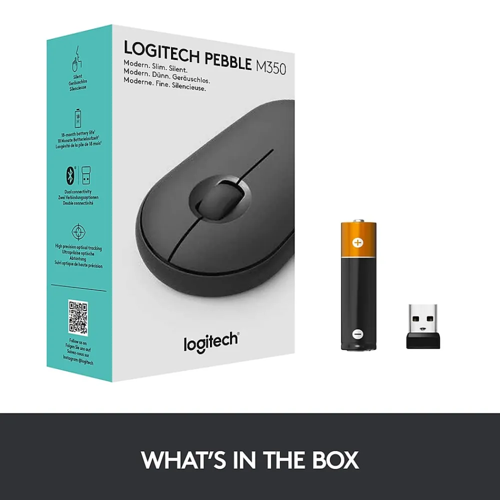 Hot Logitech Pebble M350 Wireless Ambidextrous Optical USB Mouse, Graphite (910-005743)