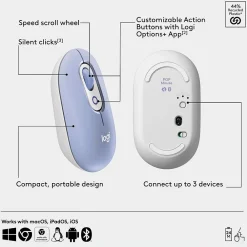 Discount Logitech POP Wireless Ambidextrous Optical Mouse, Lilac (910-007410)