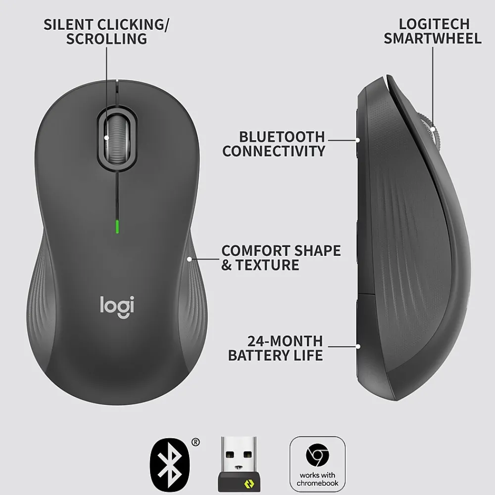 Best Logitech Signature M550 L Wireless Ambidextrous Optical Mouse, Graphite (910-006591)