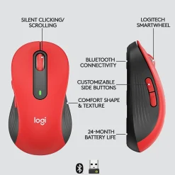 Sale Logitech Signature M650 L Wireless Optical USB Mouse, Classic Red (910-006358)