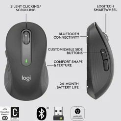 Online Logitech Signature M650 Large Wireless Ergonomic Optical Bluetooth & USB Mouse, (910-006231) Graphite
