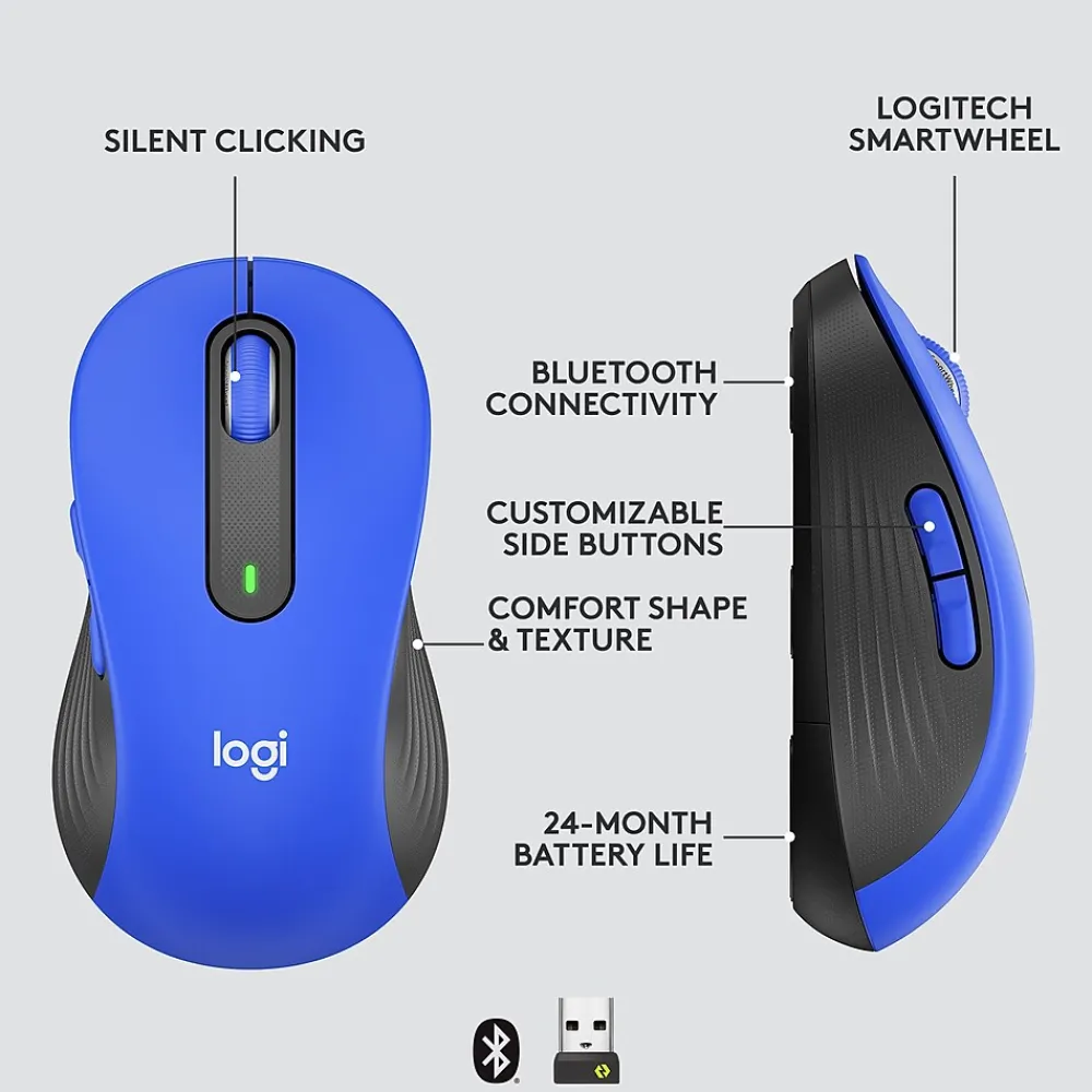 Hot Logitech Signature M650 Large Wireless Optical USB Mouse, Classic Blue (910-006232)
