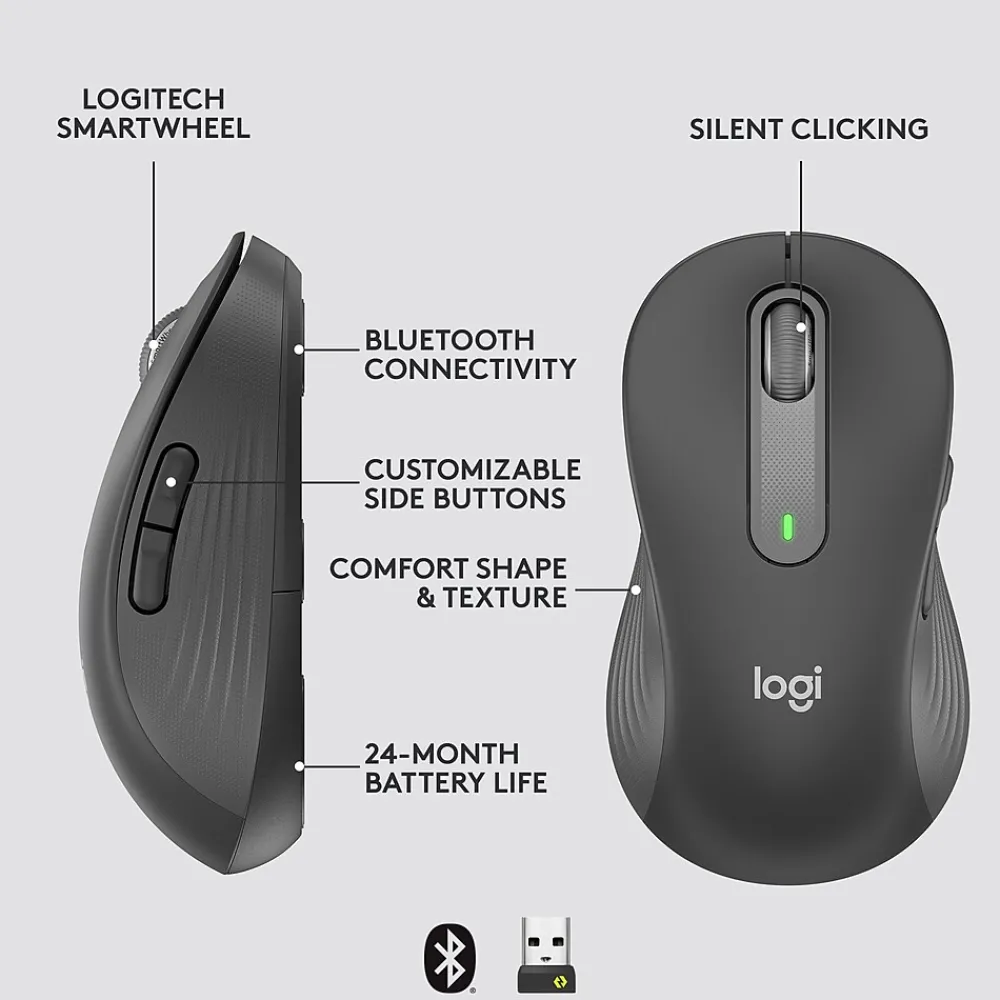 New Logitech Signature M650 Large Left Wireless Optical Mouse - For Large Sized Left Hands, Graphite (910-006234)