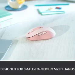 Hot Logitech Signature M650 Wireless Ergonomic Optical Bluetooth & USB Mouse, (910-006251) Rose