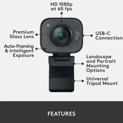 Online Logitech StreamCam Plus Webcam, Black (960-001280)