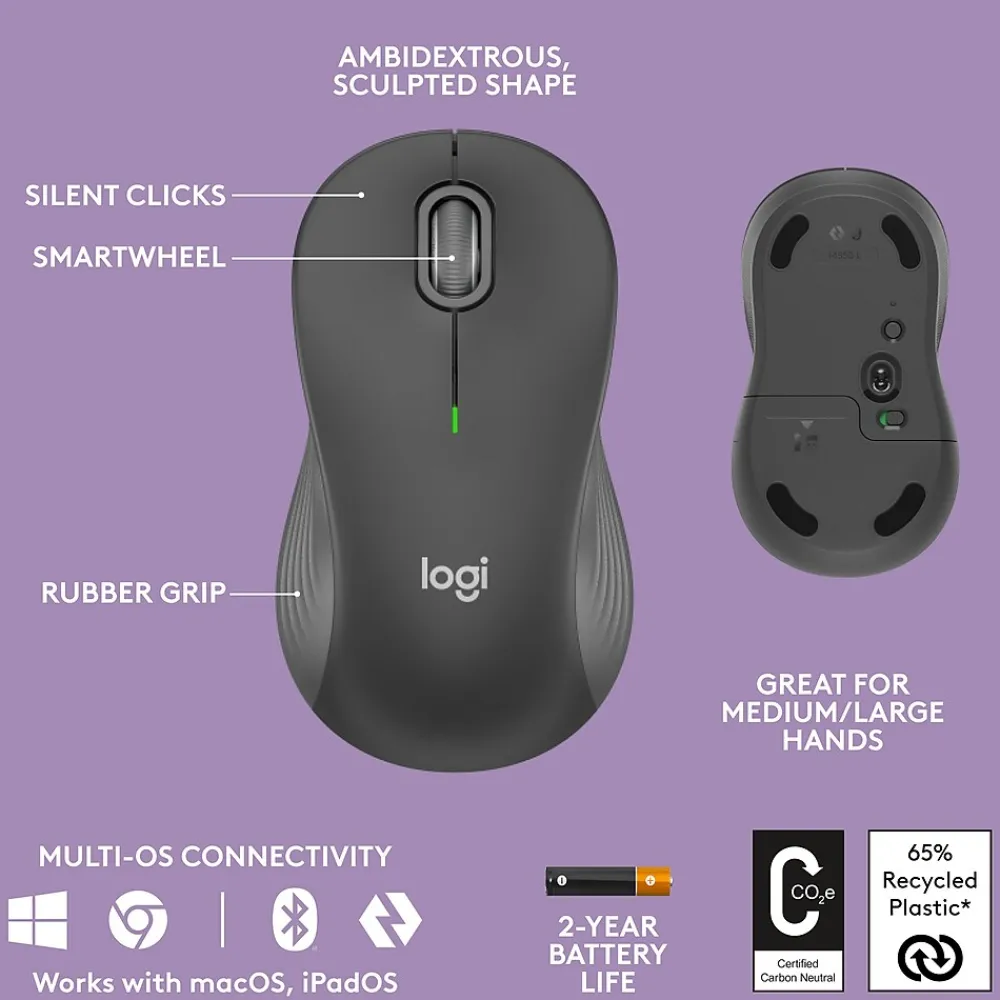 Logitech Wave Keys/Signature MK670/M550 L Wireless Ergonomic Keyboard & Optical Mouse Combo, Graphite (920-012059)