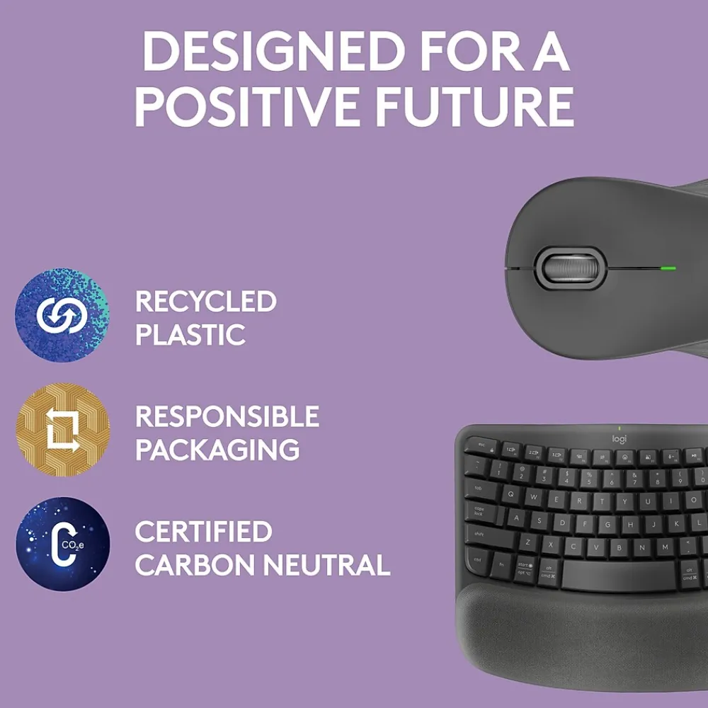 Logitech Wave Keys/Signature MK670/M550 L Wireless Ergonomic Keyboard & Optical Mouse Combo, Graphite (920-012059)