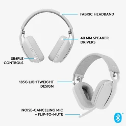 New Logitech Zone Vibe 100 Wireless Noise Canceling Bluetooth, (981-001257) Off-White