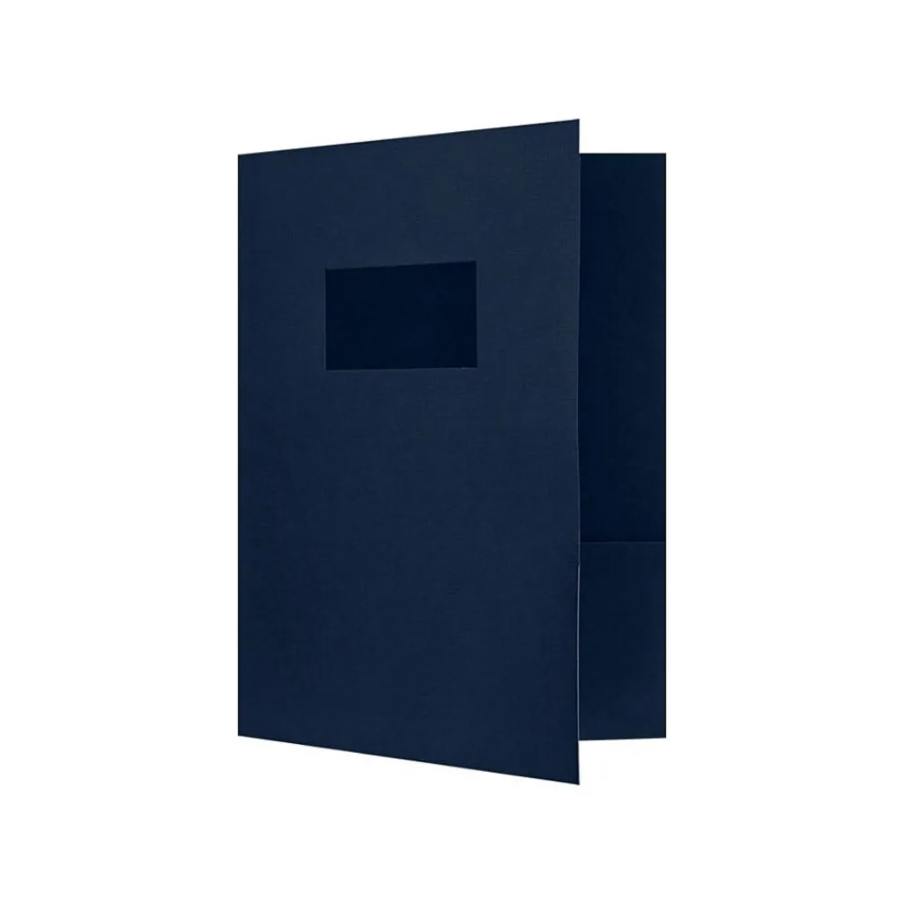 Pocket Folders|LUX 9 x 12 Presentation Folders, Two Pocket w/ Front Cover Window, Dark Blue Linen, 250/Pack (SF102DDBLU10025)