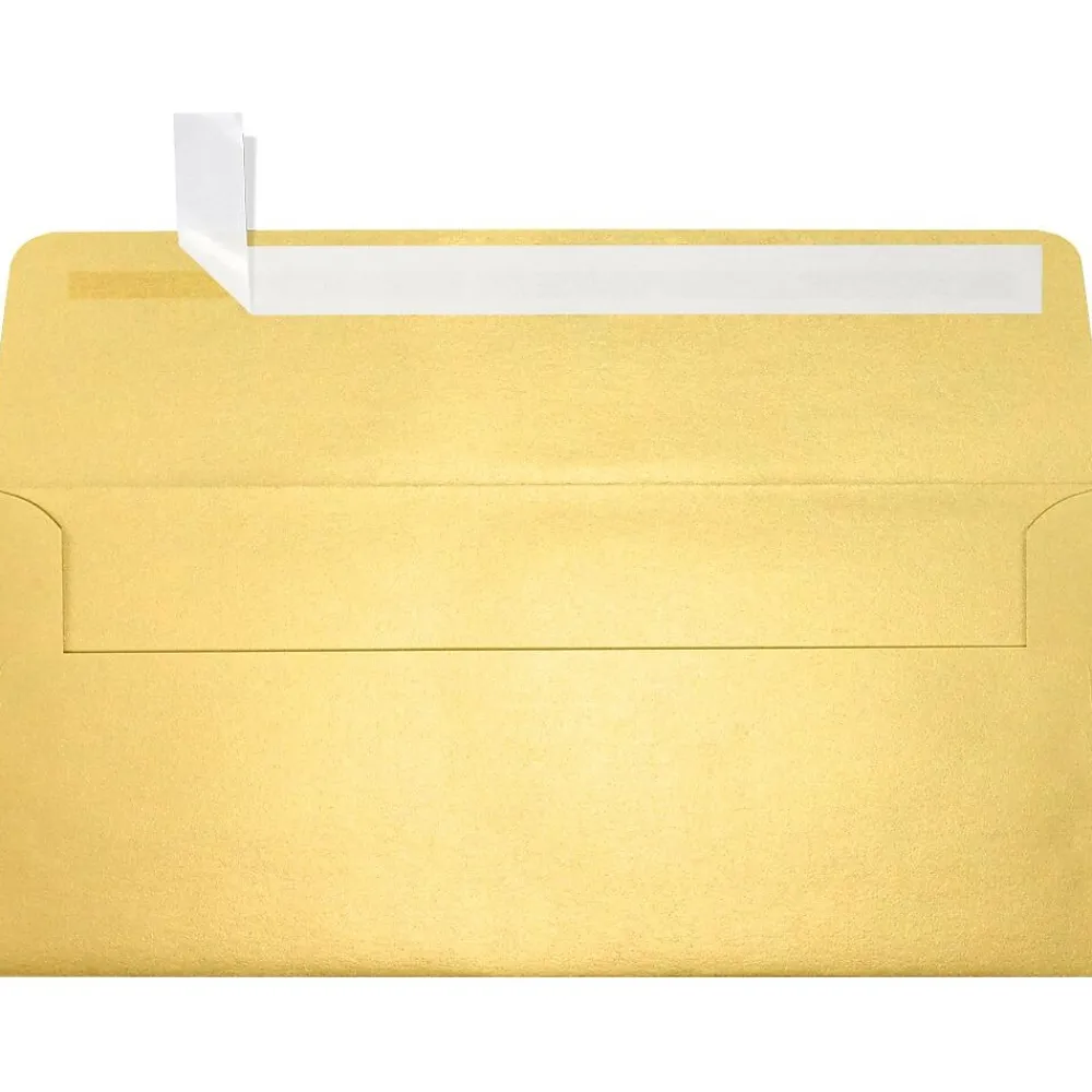 Hot LUX 80lbs. 4 1/8" x 9 1/2" #10 Square Flap Envelopes W/Glue, Gold Metallic, 250/BX