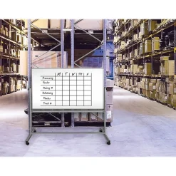 Dry Erase*Luxor Dry-Erase Mobile Combination Ghost Grid/Whiteboard, Aluminum Frame, 40