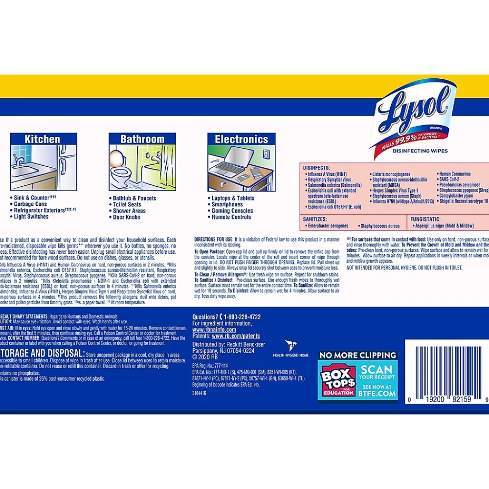 Disinfecting Wipes, Lemon and Lime Blossom, 35 Wipes/Canister, 3 Canisters/Pack (1920082159)<Lysol Online